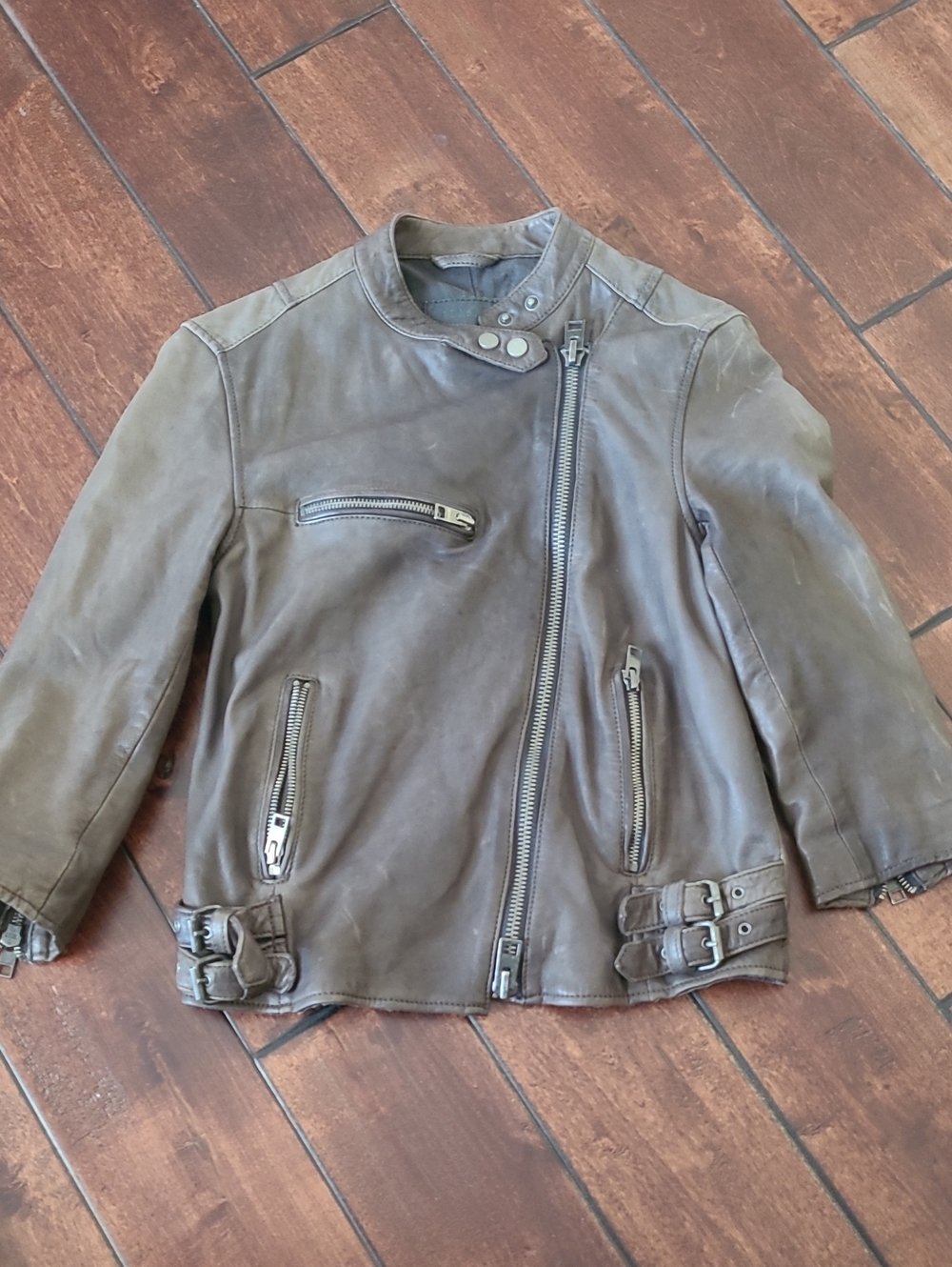 All Saints Gray/Pewter Soft Leather Zipper Biker Jacket Size 2